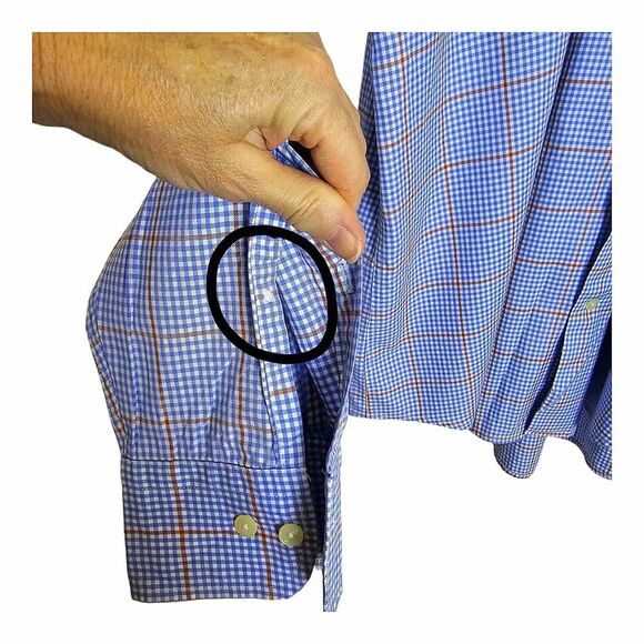 𝅺Peter Millar Button Down in Blue, Orange & White Plaid Size XL - Picture 6 of 8